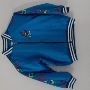 Stellar Mcartney Kids Blue Music Note Bomber Jacket SZ 6
